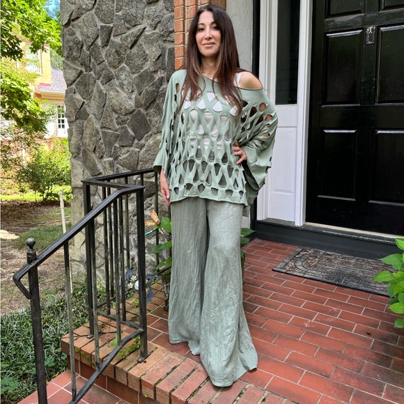 38 MADE IN ITALY LINEN PALAZZO PANTS - Picture 4 of 5